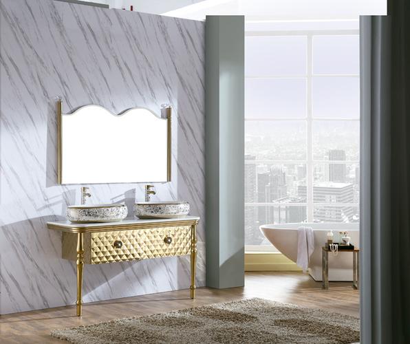 供应信息 卫浴家具 金色双盆浴室柜大尺寸不锈钢浴室柜 落地浴 产品由